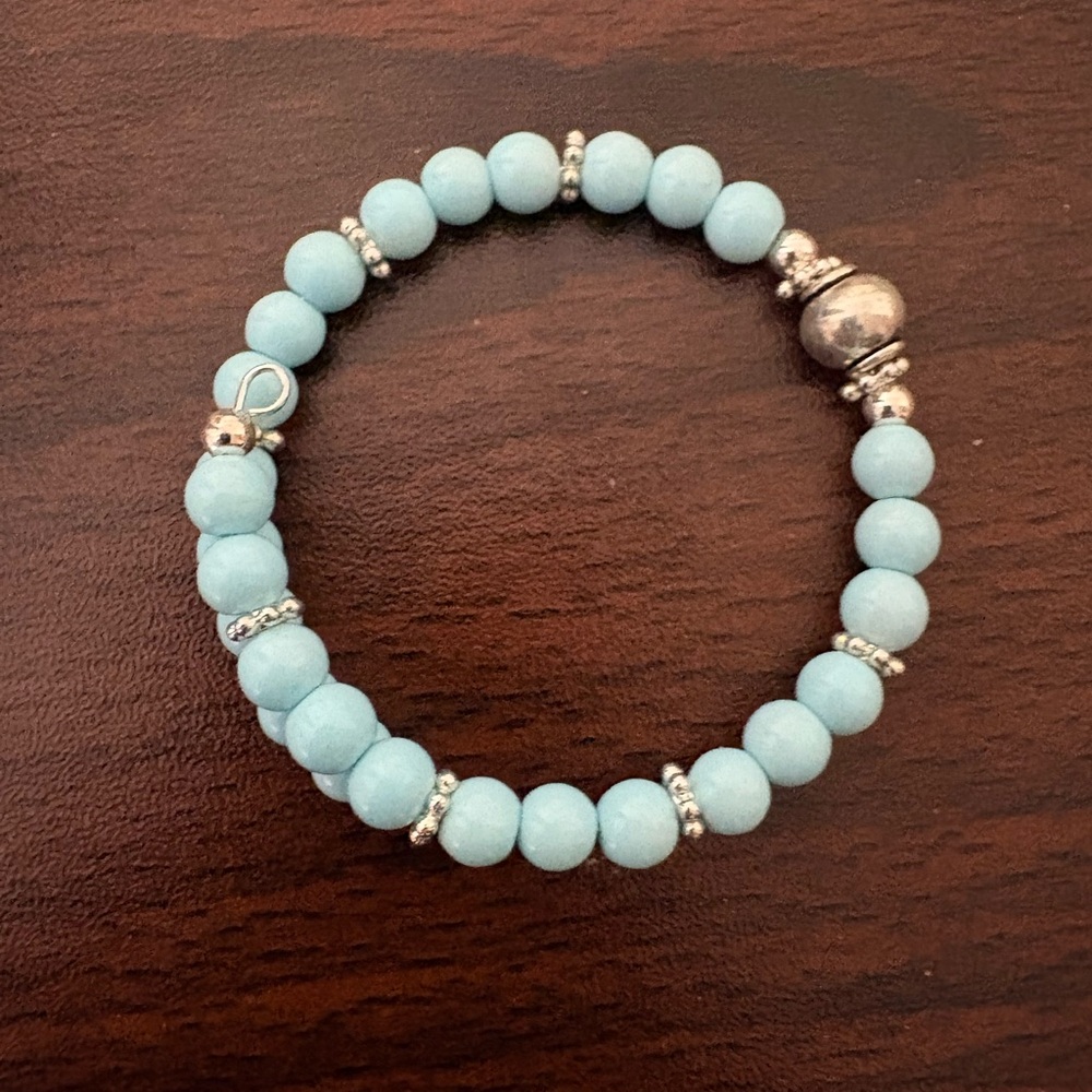 Sky Blue and Silver Beaded Bracelet